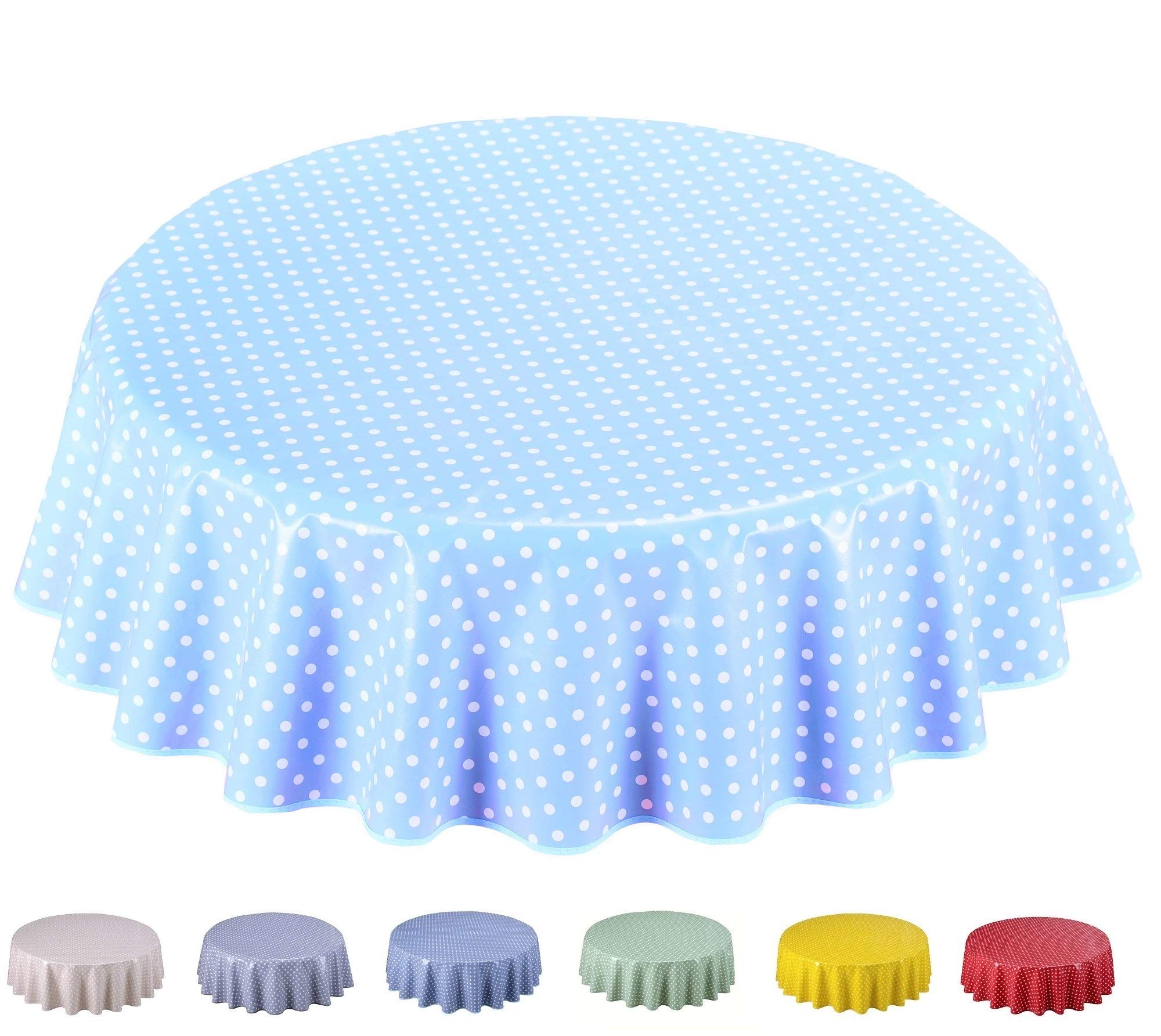Home Direct Extra Wide Oilcloth PVC Wipe Clean Tablecloth Small Polka Dot (Round 160cm, Baby Blue)