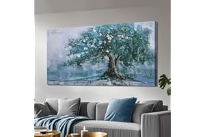 Ardemy Tree Canvas Wall Art Teal Tree of Life Landscape Picture Modern Nature Painting, Abstract Blue Artwork Framed for Living Room Bedroom Bathroom Dinning Room Home Office Wall Decor, 40"x20"