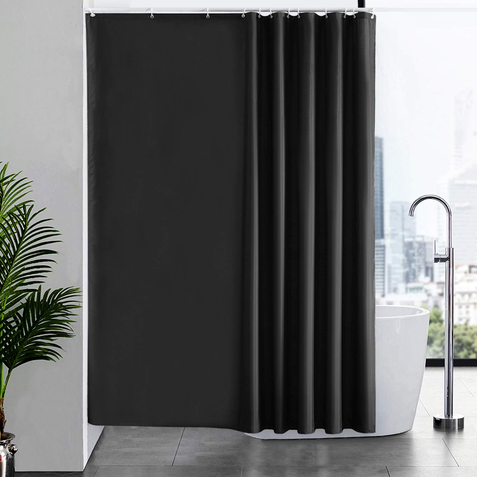 Furlinic Shower Curtain 78x78 Polyester Bath Black Water Resistant Curtains Anti Mould 200cm Drop Weighted and Extra Wide for Bathtub in Wet Room Bathroom.