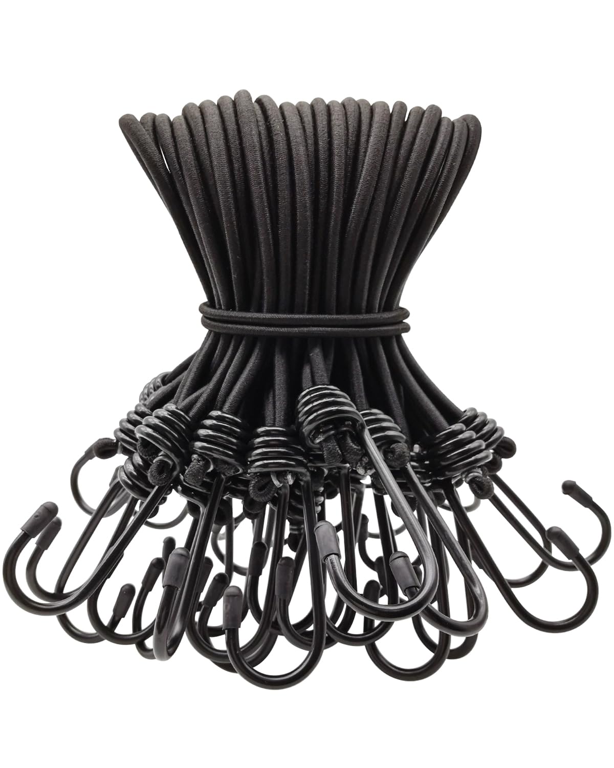 Bungee Cords with Hooks 50 Pcs - 8 Inch Elastic Bungee Ropes with Hooks - Short Tarpaulin Hooks - Small Bungee Rope (Black)