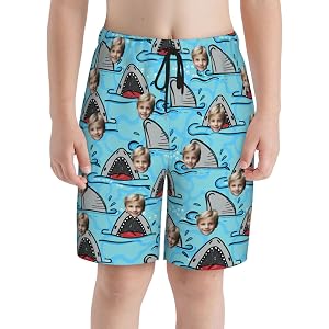 Boys Swim Trunks Custom Photo Face Board Shorts 4T-16T, 110-170 Design Your Own Short Teen Beach Surf Swimsuits Funny