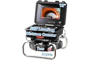 Gatebig Sewer Camera 100 FT /30M,Self Leveling Sewer Inspection Camera with 512Hz Transmitter, Distance Counter, 7MM Cable,10" IPS Plumbing Snake with DVR, 12 Lights for Duct Pipe
