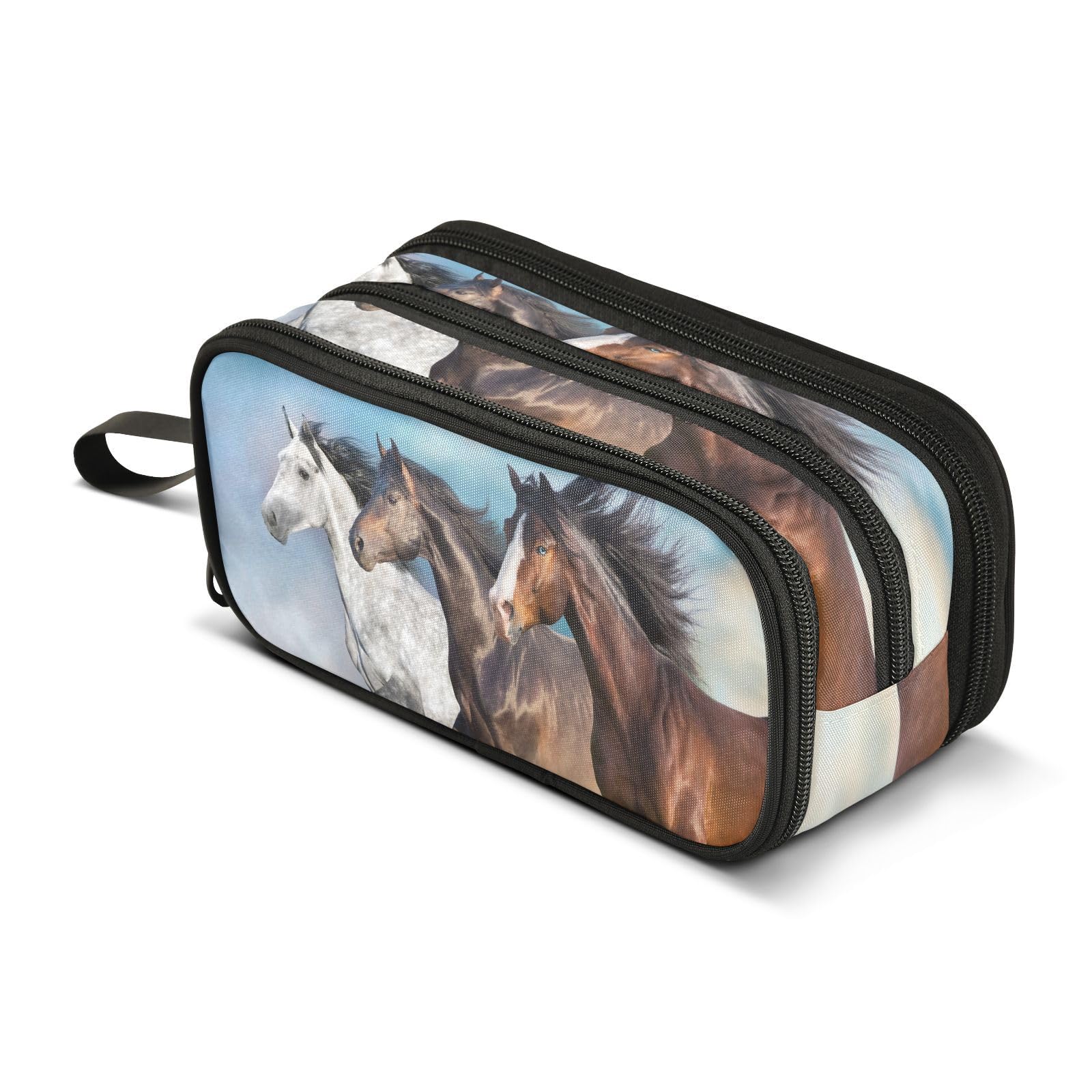 Mnsruu Horses Pencil Case Boys Girls Pen Bag Large Capacity School Office Stationery Organizer Pencil Pouch Holder Zipper Kids Teens Adults