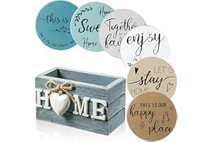 QUEEKAY Housewarming Gifts for Home Decoration Wooden Heart Coasters for Drinks Set of 6 Farmhouse Coasters with Holder Funny for Family Friend Coffee Table Protection, 4 Inch (Gray, Colorful)
