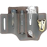 YIYUS Genuine Leather Multitool Belt Sheath Organizer, EDC Belt Pouch for Men, Holder with Multitool Pouch, Flashlight Holder, Pen Holder and Keychain Clip, Knives Sheath Holster Dark Brown