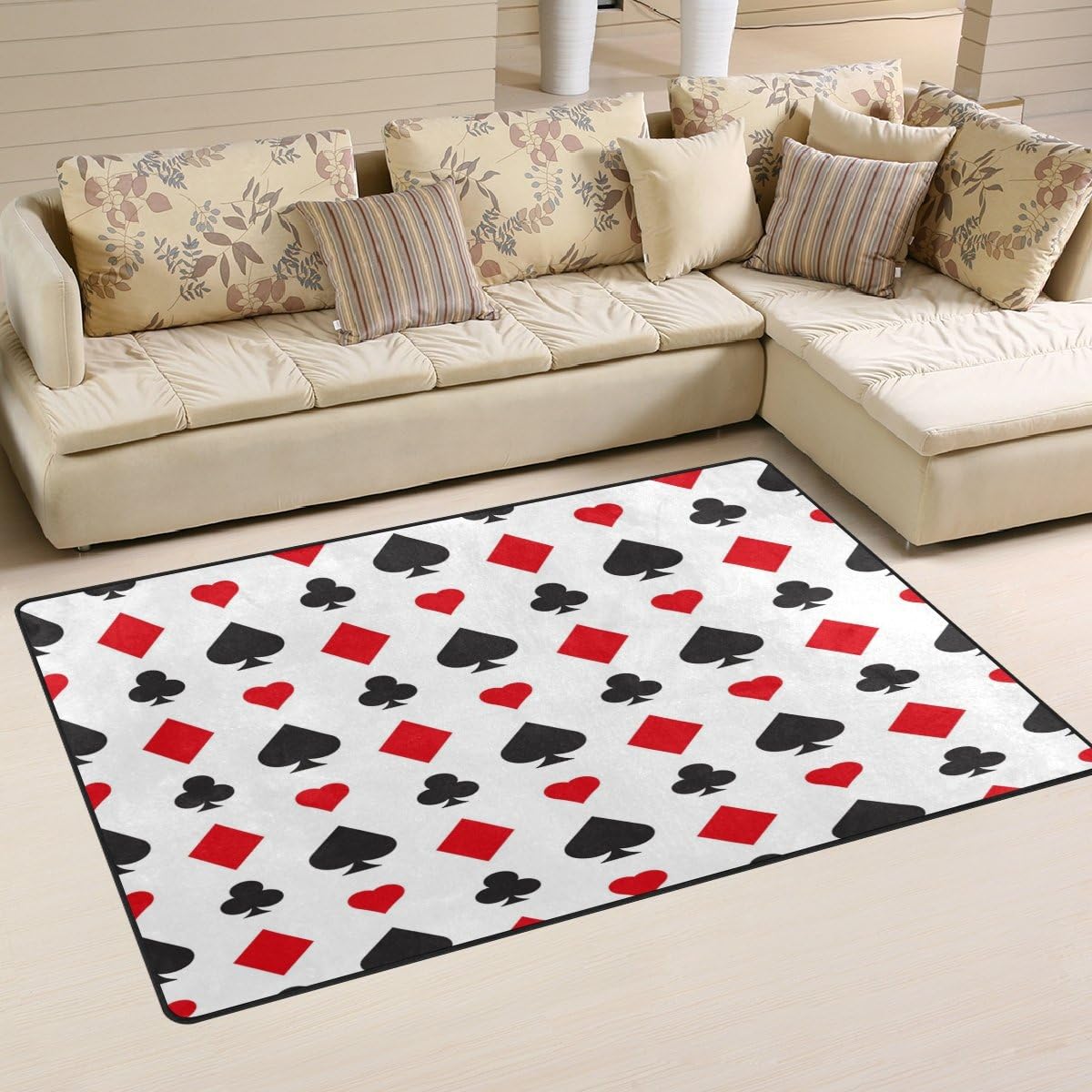 ALAZA Casino Poker Card Black Red Area Rug Rug Carpet for