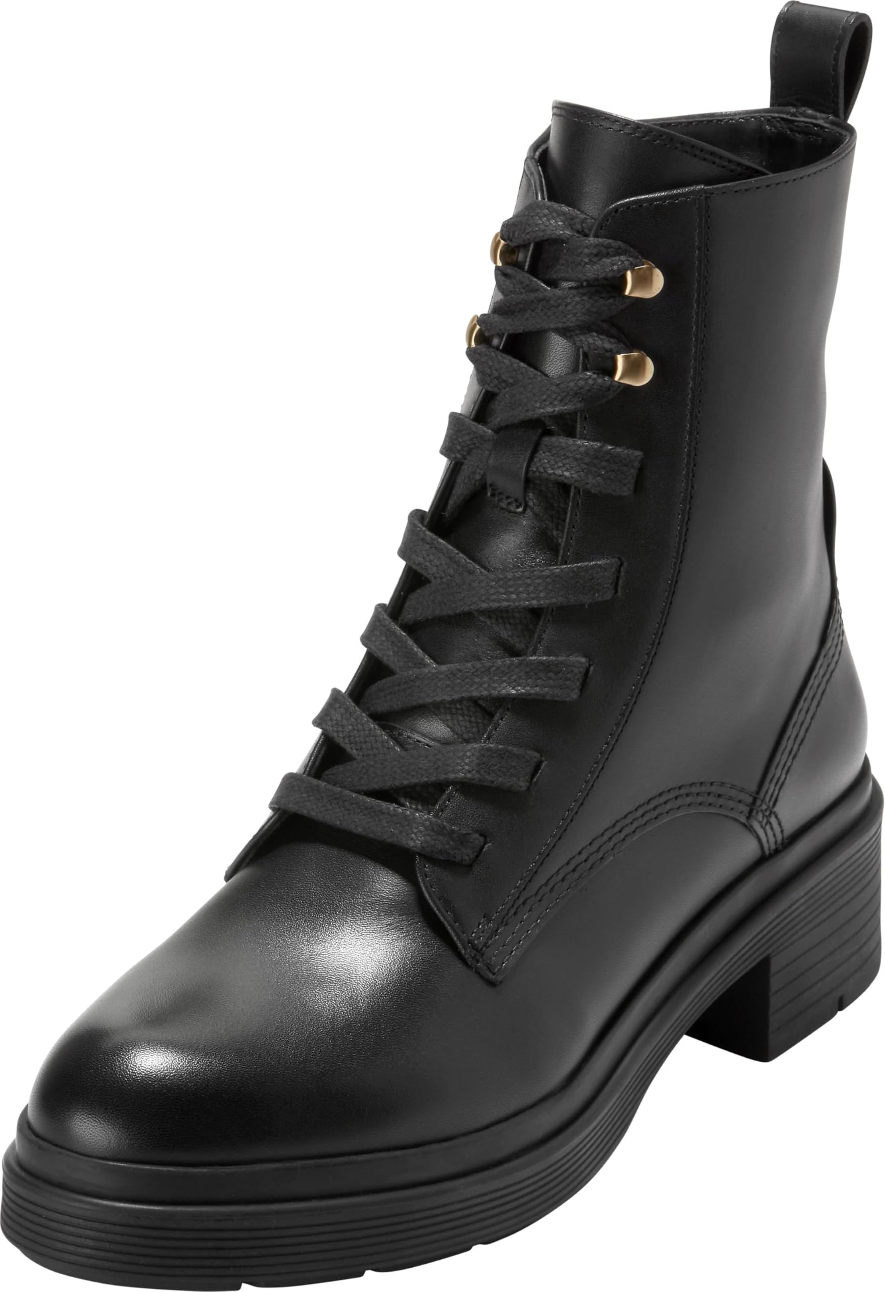 Cole Haan Women’s Cherise Lace-Up Lug Boots, Black Leather Water Proof, 7-B US