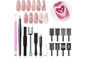 modelones Cat Eye Magnetic for Nails,15PCS Cat Eye Gel Nail Polish Magnet Tools Powerful Set Wand Magnet Valentine's Love-heart Nail Polish Square Round Magnet Stick Diverse Glassy Cateye Effect