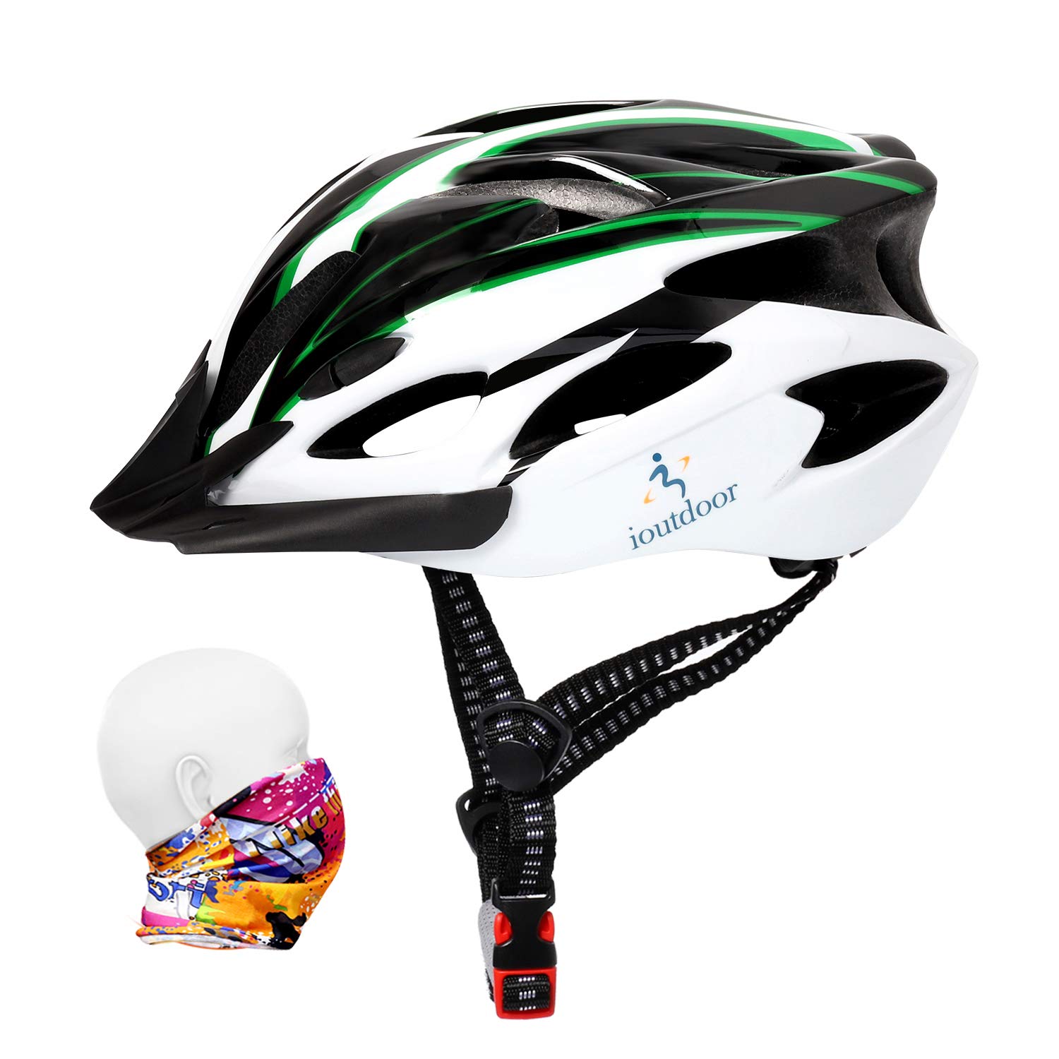 Bike Helmet Adult, Mountain Cycle Helmets Ladies with Visor Adjustable Size 56-62CM Large Lightweight 18 Vents Bicycle Cycling for Teenagers Women Men Kids 8-12 Years Old (Green White)
