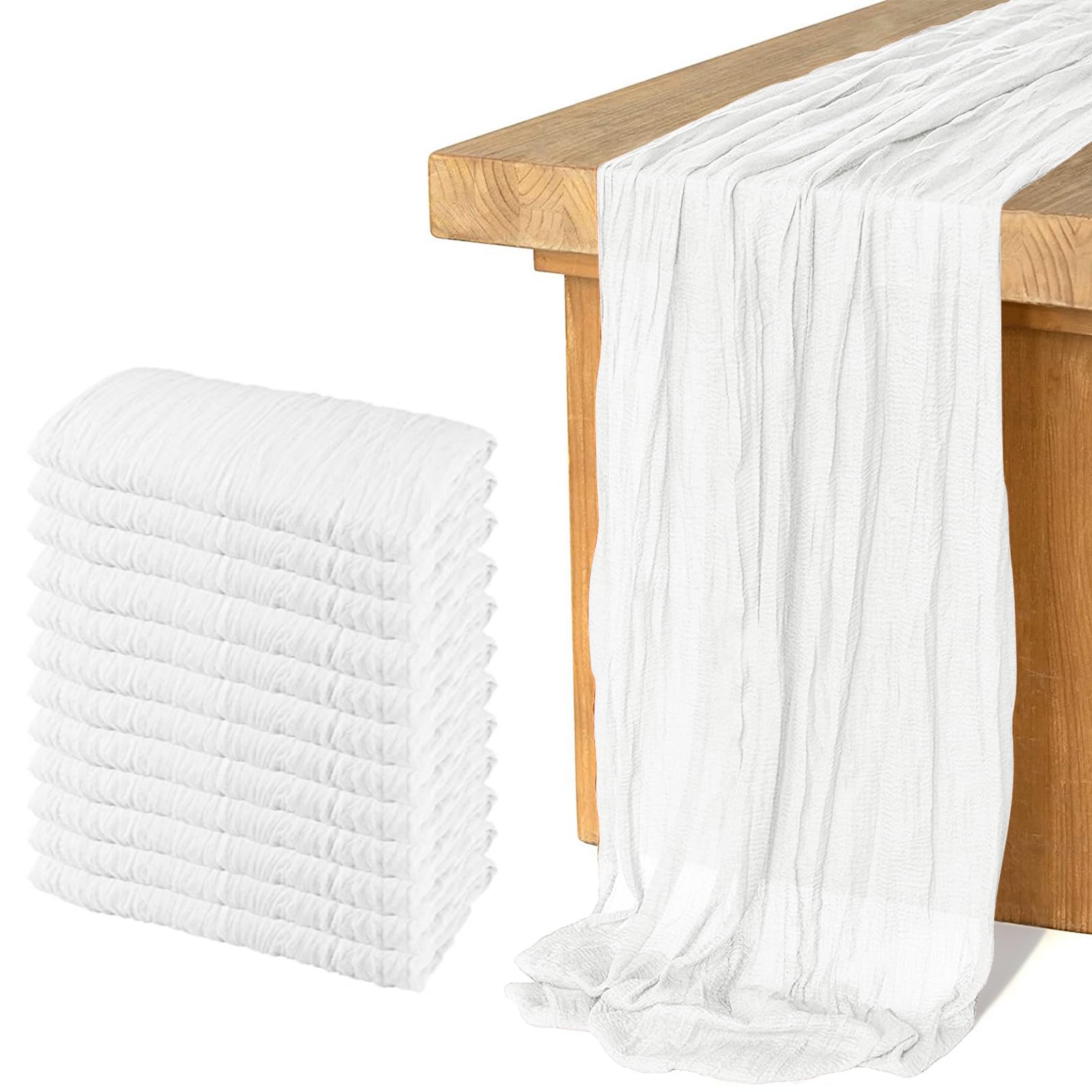 12 Pack Cheesecloth Table Runner, Runner Gauze Boho Wedding Decor Romantic Table Runner for Wedding Birthday Party(35" x 118") (White) Image