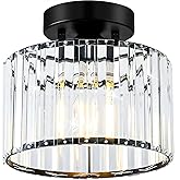 VIOLOEMI Crystal Black Semi Flush Mount Ceiling Light Modern Hallway Light Fixture Metal Close to Lamp for Entryway Bedroom(8