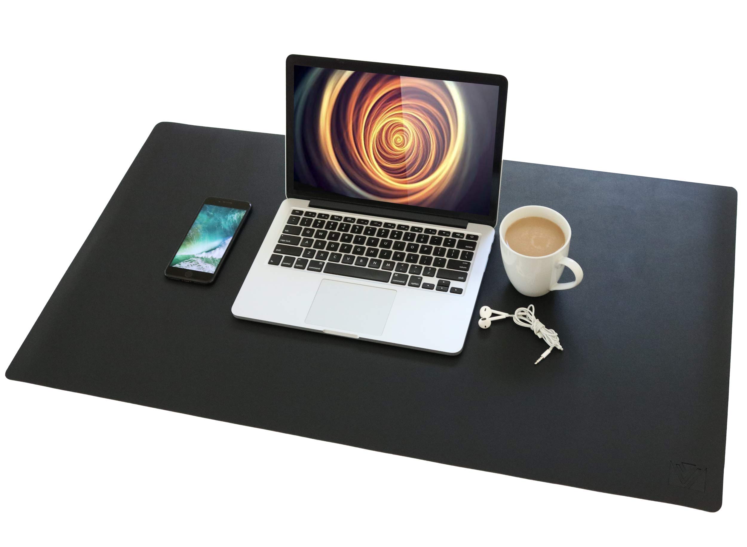 Leather Desk Pad 24"x 17”, VineCreations Office Desk Mat Blotter Midnight Black - Premium Quality - Smooth Mouse Writing Surface Waterproof - Maximum Protection for Desk Office/Home