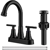 FORIOUS Matte Black Bathroom Faucets, 4 Inch Centerset Bathroom Sink Faucet 2 or 3 Hole with Pop up Drain and cUPC Hose, Two Handles Control, 360° spout for Restroom,Vanity, RV