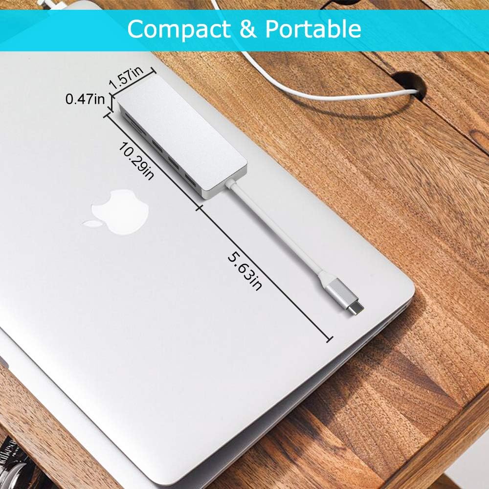 USB C HUB, 7 in 1 MacBook Pro 13/15 Inch Adapter Accessories with USB 3.0/2.0 Ports, TF/SD Card Reader, 4K HDMI Port, USB C Power Delivery, Compatible with MacBook Air/MacBook Pro 2017-2019 (Silver): Computers & Accessories