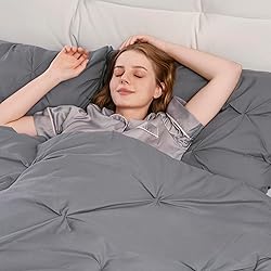 DOWNCOOL Twin Comforter Set - Pintuck Grey Bedding