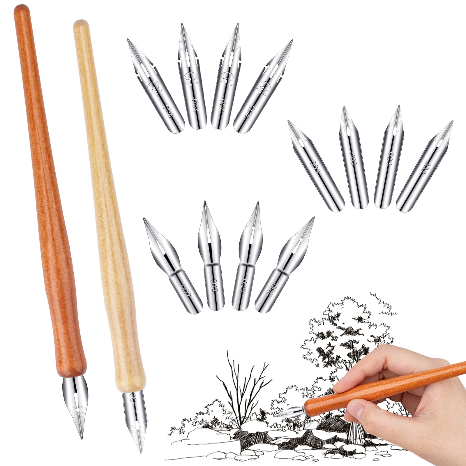 Fantasyon 14 Pieces Comic Dip Pen, Calligraphy Dip Pen Including 2 Pen Holders and 12 Nibs, Comfortable To Grip Calligraphy Pens for Writing, Painting, Sketch, Signing