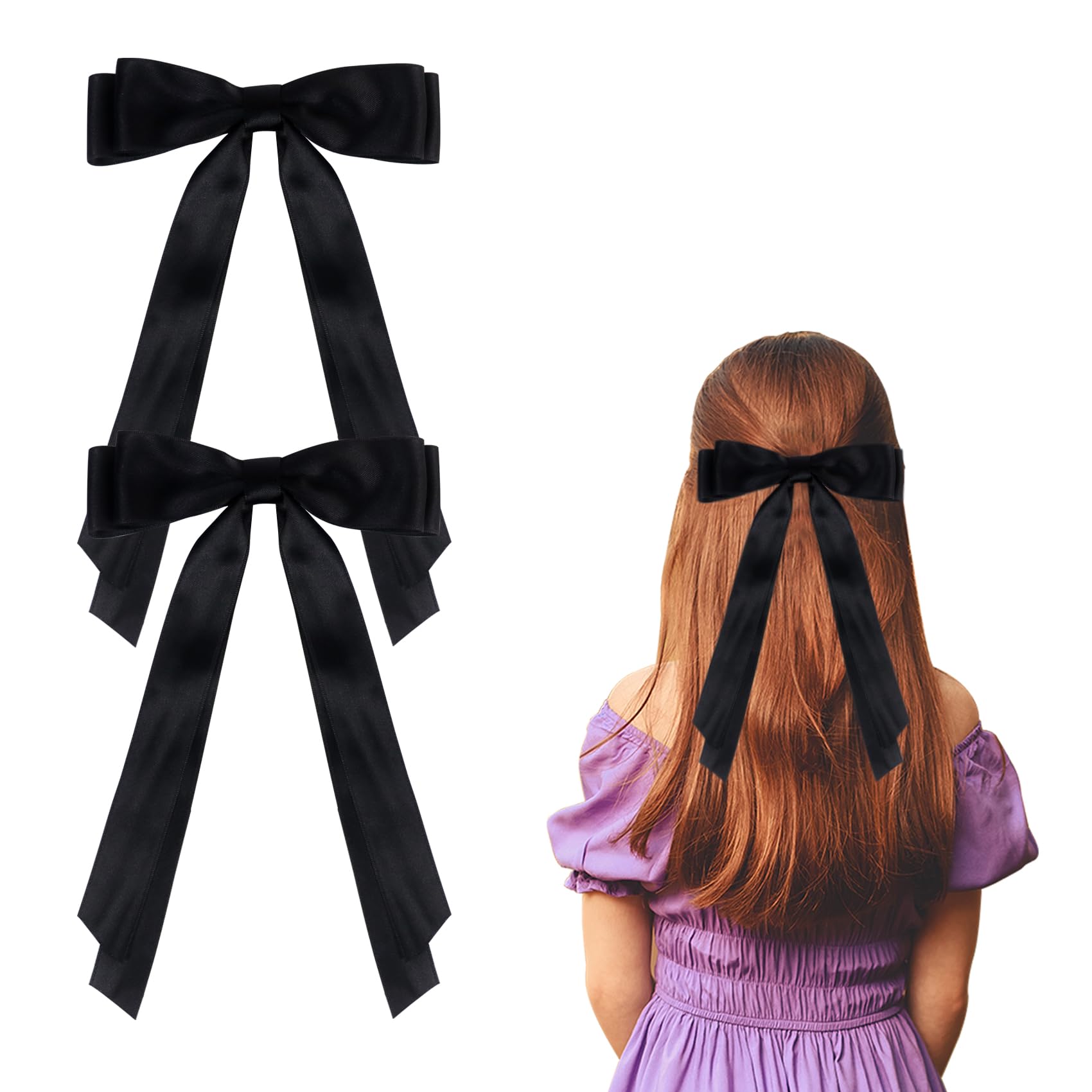 2 Pack Bow Hair Clips, BlackHair Bows for Girls and Women, Hair Barrette Hair Ribbon Bow Clips