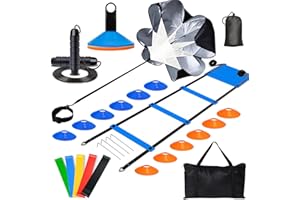 Haootadiy Speed Agility Training Equipment Set, Football Training Equipment for Youth Includes 20FT Agility Ladder,12 Cones,Parachute, Resistance Rope for Training Athletes & Kids