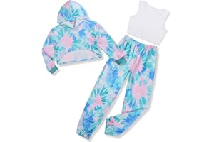 Zupora Girls 3 Piece Outfits Long Sleeve Hoodie Sweatshirt Crop Tank Sweatpants Set Athletic Sports Dance School 6-14