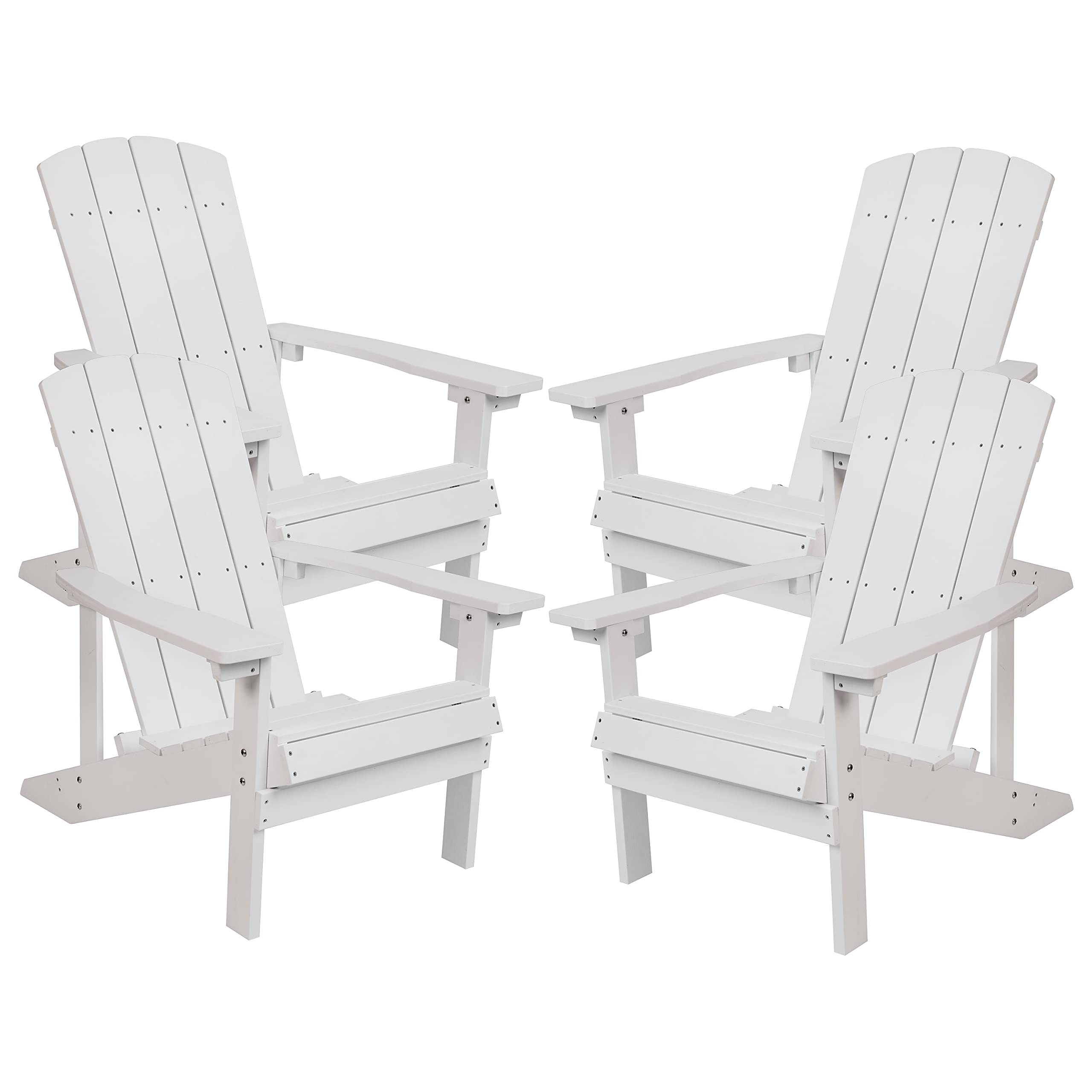 Flash Furniture Charlestown Poly Resin Adirondack Chair - White - All Weather - Indoor/Outdoor - Set of 4 Image
