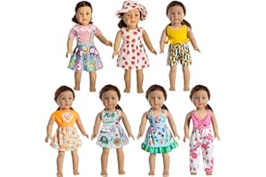 HOAKWA American 18 Inch Doll Clothes - 18 Inch Doll Clothes Accessories Fit American Dolls, 7 Set American Doll Outfits Dress, 18" American Doll Clothes and Accessories with Hat (Not Include The Doll)