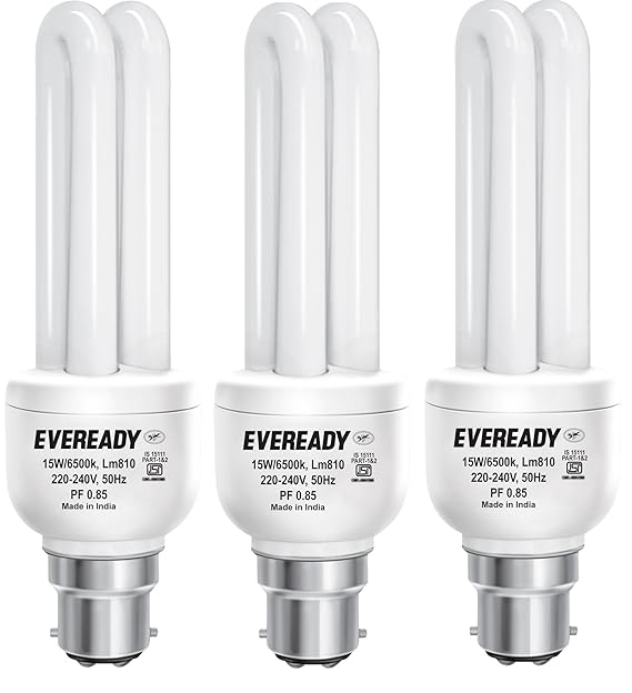 Eveready ELD 15-Watt CFL with Free AA Battery (Pack of 3, White)