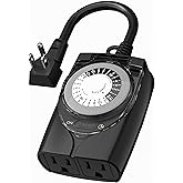 HBN Outdoor Timer Outlet Waterproof, 24 Hour Mechanical Light Timers for Electrical Outlets Outdoor Weatherproof, 2 Grounded Outlets for Christmas Lights, Holiday Decorations, 15A 1/2HP
