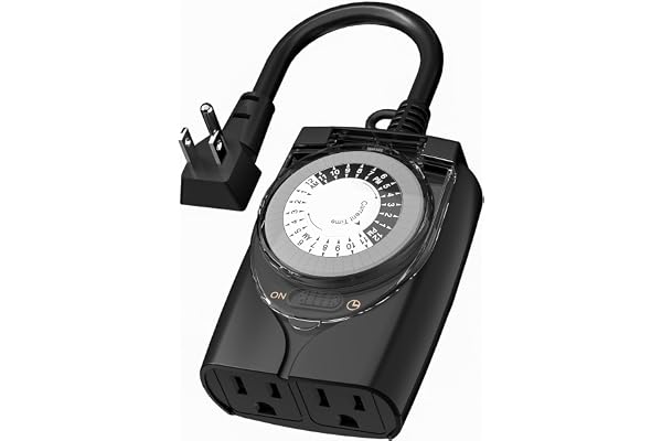 HBN Outlet Timer, 24 Hour Mechanical Outdoor Timer for Lights, Plug in Timer Waterproof, 2 Grounded Timer Outlets for String