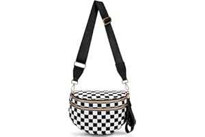 hibear Nylon Crossbody Bag for Women,Checkered Bum Bag Checkered Black and White Handbags Wallets Oversized Slouchy Belt Bag