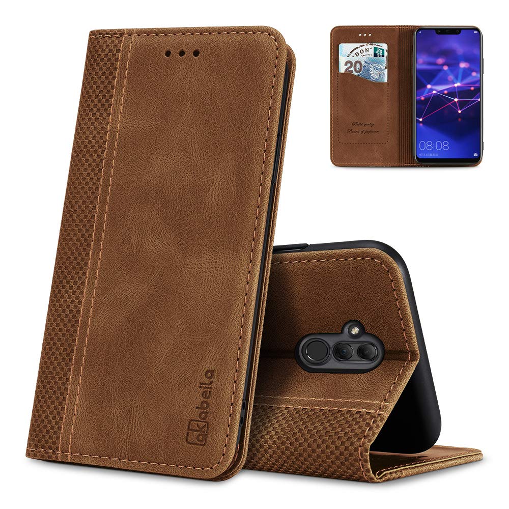 AKABEILA Case for Huawei Mate 20 Lite Premium PU Leather Flip Wallet Case with Magnetic Closure Kickstand Card Slots Folio Phone Case Cover Shockproof Light Brown