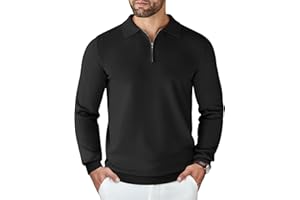 COOFANDY Mens Knit Polo Sweater Casual Long Sleeve Quarter Zip Polo Sweater Classic Golf Shirts