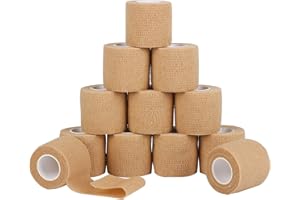 MOOERCA 12 Pack Self Adherent Cohesive Wrap Bandages 2 Inches X 5 Yards,First Aid Tape, Elastic Self Adhesive Tape, Athletic, Sports wrap Tape, Bandage Wrap for Sports, Wrist, Skin Colour Athletic Tape