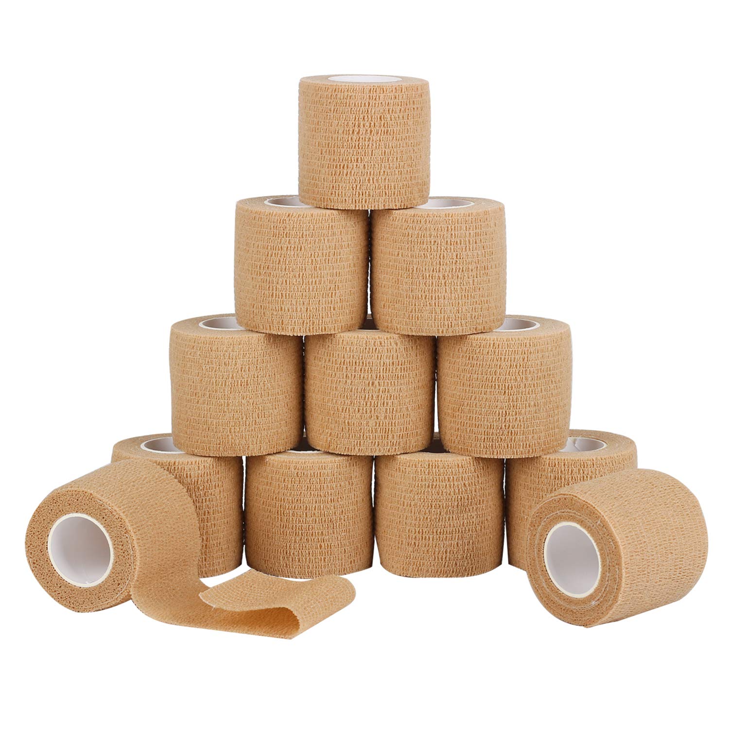 Photo 1 of 12 Pack Self Adherent Cohesive Wrap Bandages 2 Inches X 5 Yards,First Aid Tape, Elastic Self Adhesive Tape, Athletic, Sports wrap Tape, Bandage Wrap for Sports, Wrist, Skin Colour Athletic Tape