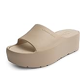 Lemon Jelly Women's Sunny Platform Sandals - Cute Water-Friendly Comfort Wedges for the Beach or Casual Wear - Super Lightweight Slip-On Flip Flops for Ladies, Desert - 6.5-7