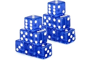 Adecortalk 12 Pcs 19 mm Casino Dice Acrylic Blue Translucent D6 Dice 6 Sided with Square w/Rounded Edge for Casino Craps Tabl