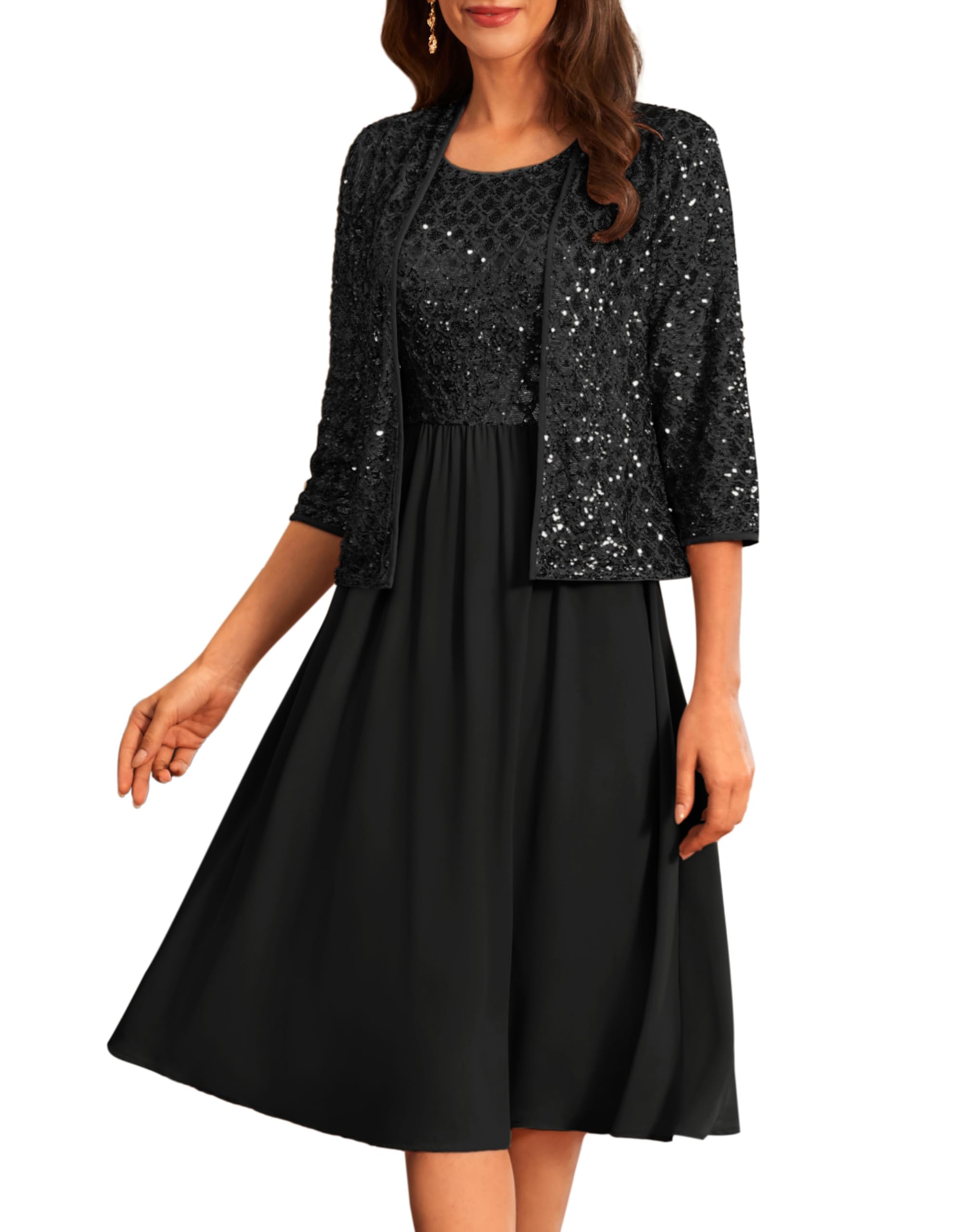 Photo 1 of GRACE KARIN Mother of The Bride Dresses Formal Wedding Party Dress Two Piece Dress with Chiffon Jacket Black XL