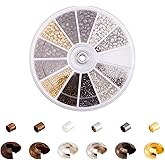 Pandahall 6 Color Column 1.5x1.5mmTiny Brass Tube Crimp Beads and 3.2x2.2mm Brass Crimp Knot Covers for Jewelry Making (900pcs/box)