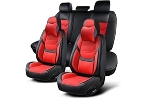 TIEHESYT Car Seat Covers Full Set, Breathable Leather Automotive Front and Rear Seat Covers & Headrest for Reduce The Driving Fatigue, Compatible with Most Vehicles, Cars (Black&Red, Front Pair and Rear)