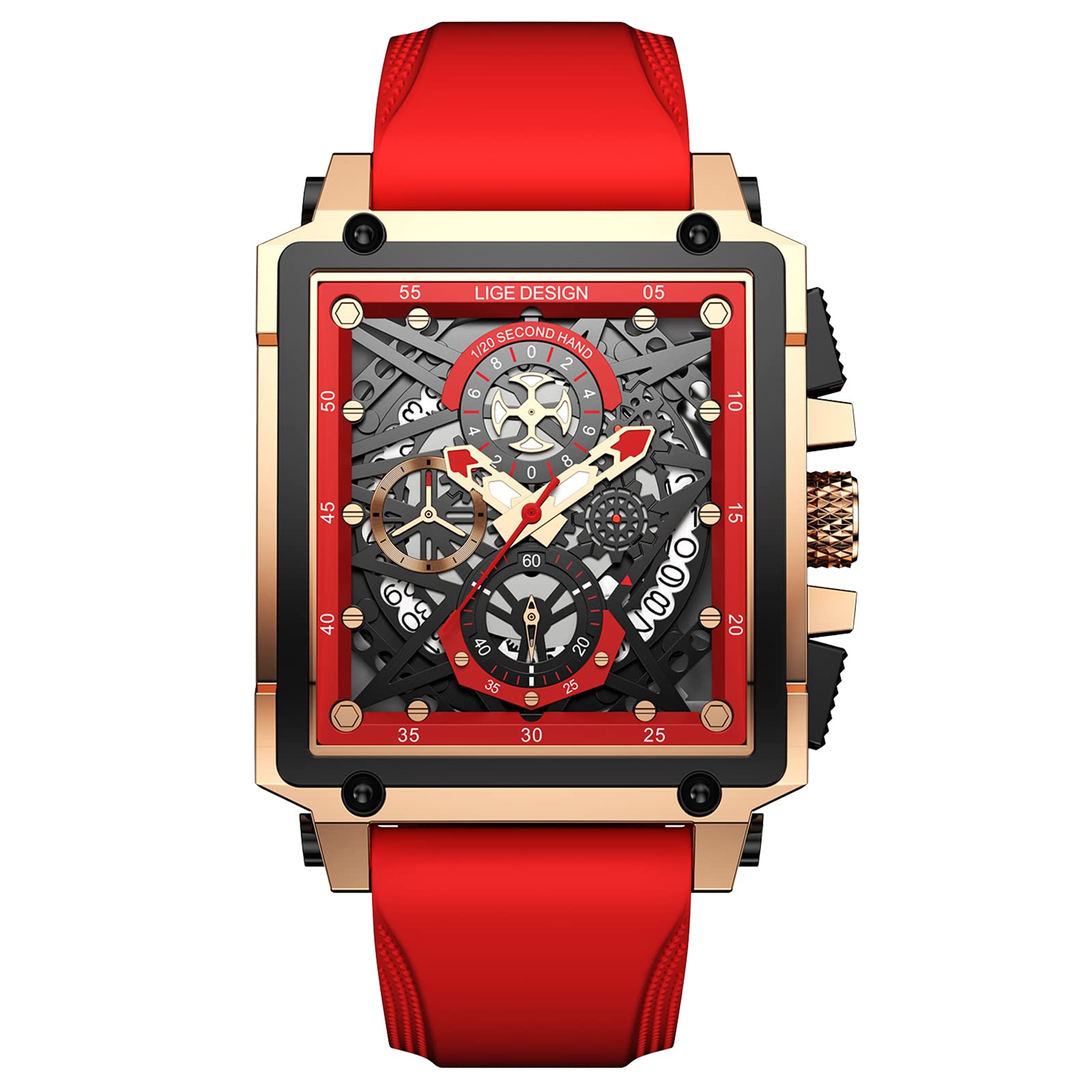 LIGE Mens Watches Analog Quartz Mutifuntional Chronograph Watch for Men Fashion Sports 30M Waterproof Wristwatch with Silicone Strap