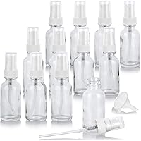 JUVITUS 1 oz / 30 ml Clear Glass Boston Round Bottle with White Treatment Pump (12 Pack) + Funnel