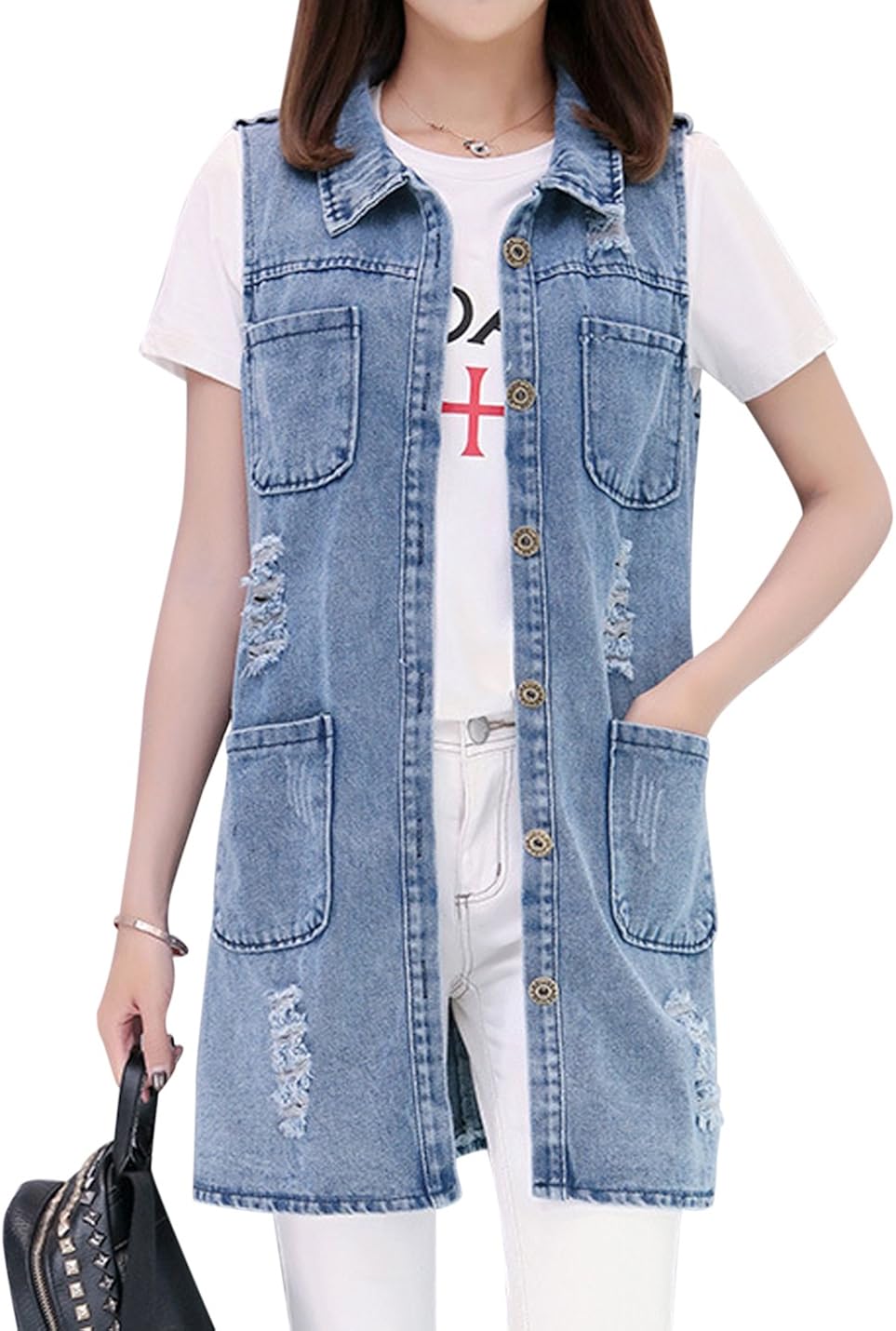 long sleeveless denim jacket