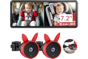 Babyvue Baby Car Camera for 2 Kids - 7.2" Large HD Display Dual Channel Baby Monitor, Clear 1080P IR Night Vision Car Seat Ca