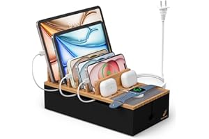 Cable Management Box, Docking Station for Multi Devices, with 5 Ports Charge Adapter and 6 Cables, Wire Organizer for Cords, 