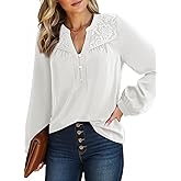 Dokotoo Womens Tops Dressy Casual Blouses Business Work Button Down Shirts V Neck Long Sleeve Shirts
