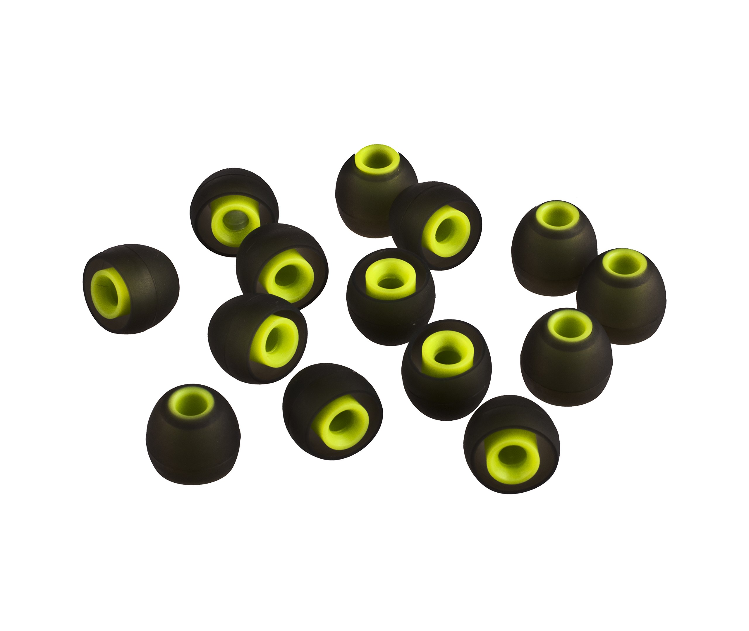 Xcessor (S) 7 Pairs (14 Pieces) of Silicone Replacement In Ear Earphone Small Size Earbuds. Replacement Ear Tips for Popular In-Ear Headphones. Black/Green