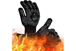 HFLYJPYW BBQ Grill Gloves Heat Resistant 1472℉ High Temp Resistance Fireproof Glove for Grilling Smoking Barbecue Washable Long Oven Extreme Hot Proof Mittens for Kitchen Baking (Black)