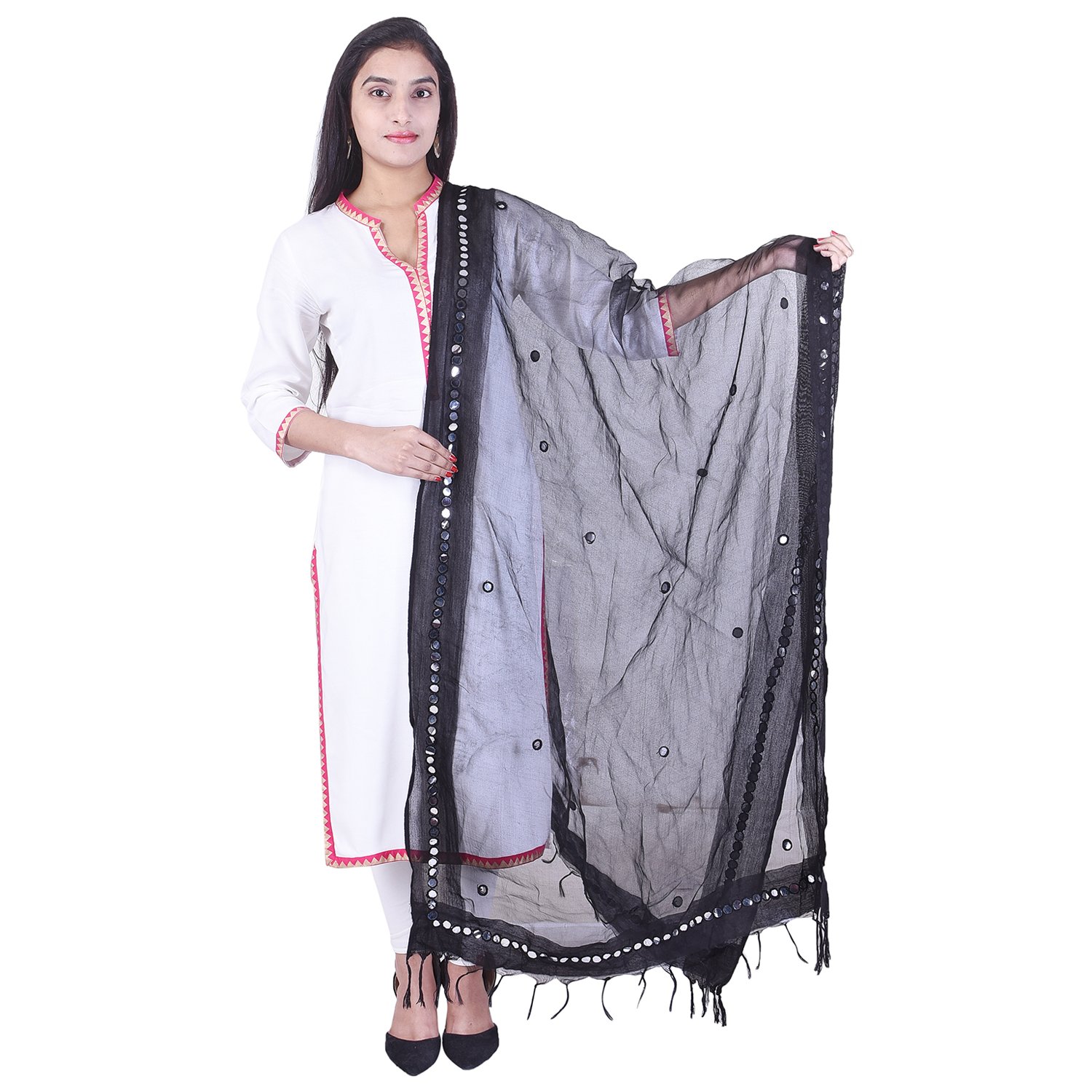 organza mirror work solid color dupatta for girls and women