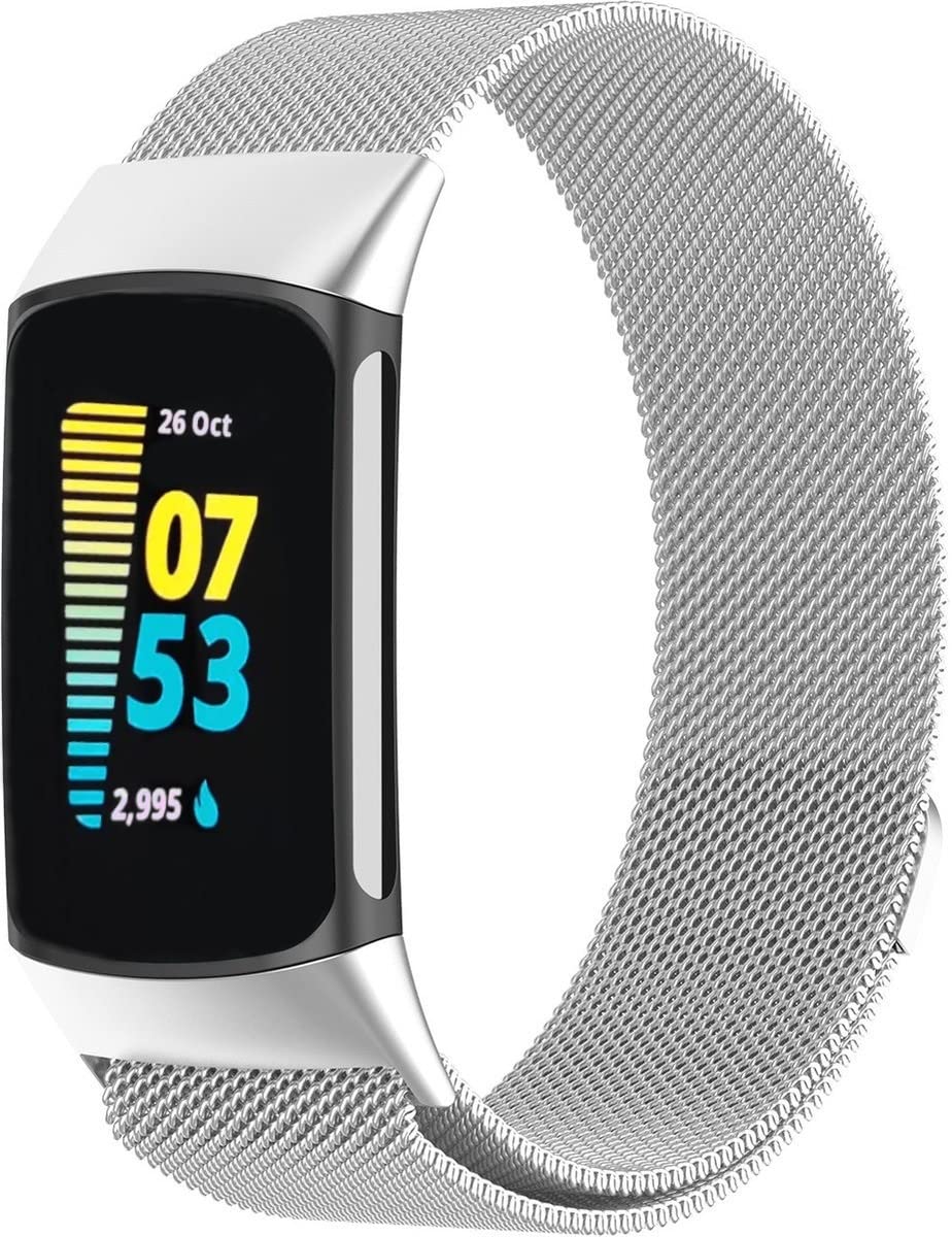 GLOBAL TECH Metal Strap Compatible with Fitbit Charge 6/Fitbit Charge 5 Strap for Men Women - Magnetic Clasp Stainless Steel mesh Loop Adjustable Metal Band Replacement for Charge 6/Charge 5 (Silver)