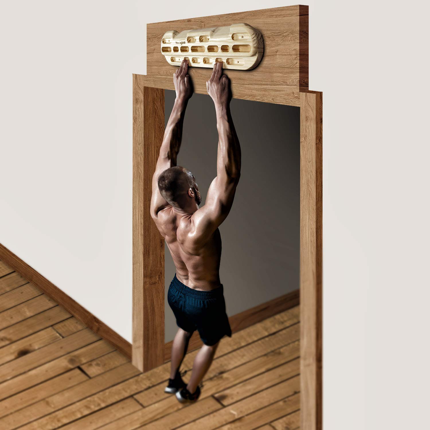 Yes4All Wooden Hang Board/Climbing Board for Doorway - Hand Strengthener Equipment for Training Finger, Grip and Pull Up