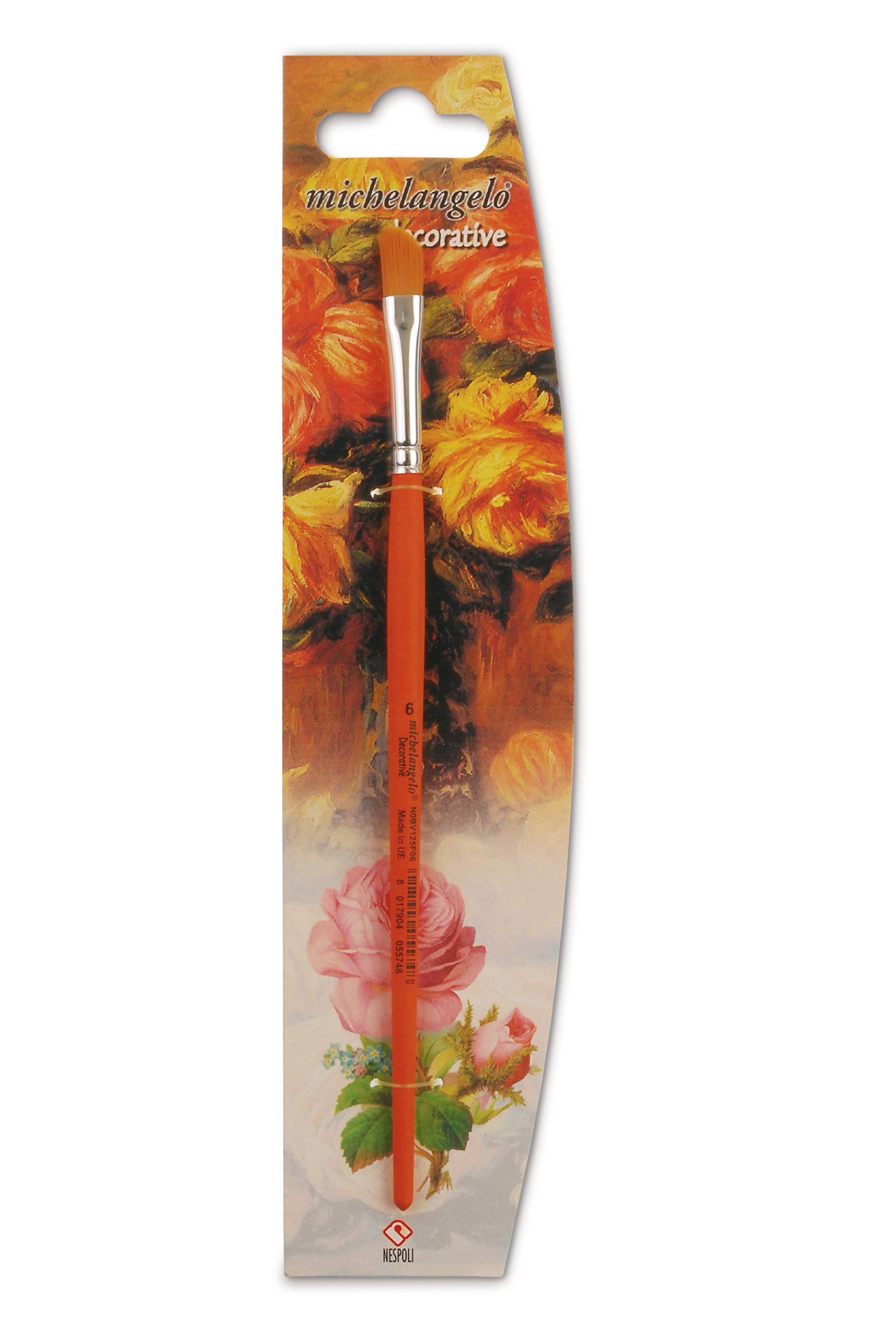 Nespoli Flat Decorative Brush, FSC Wood, Konex Fibre Leaf Size 6, Orange, 6